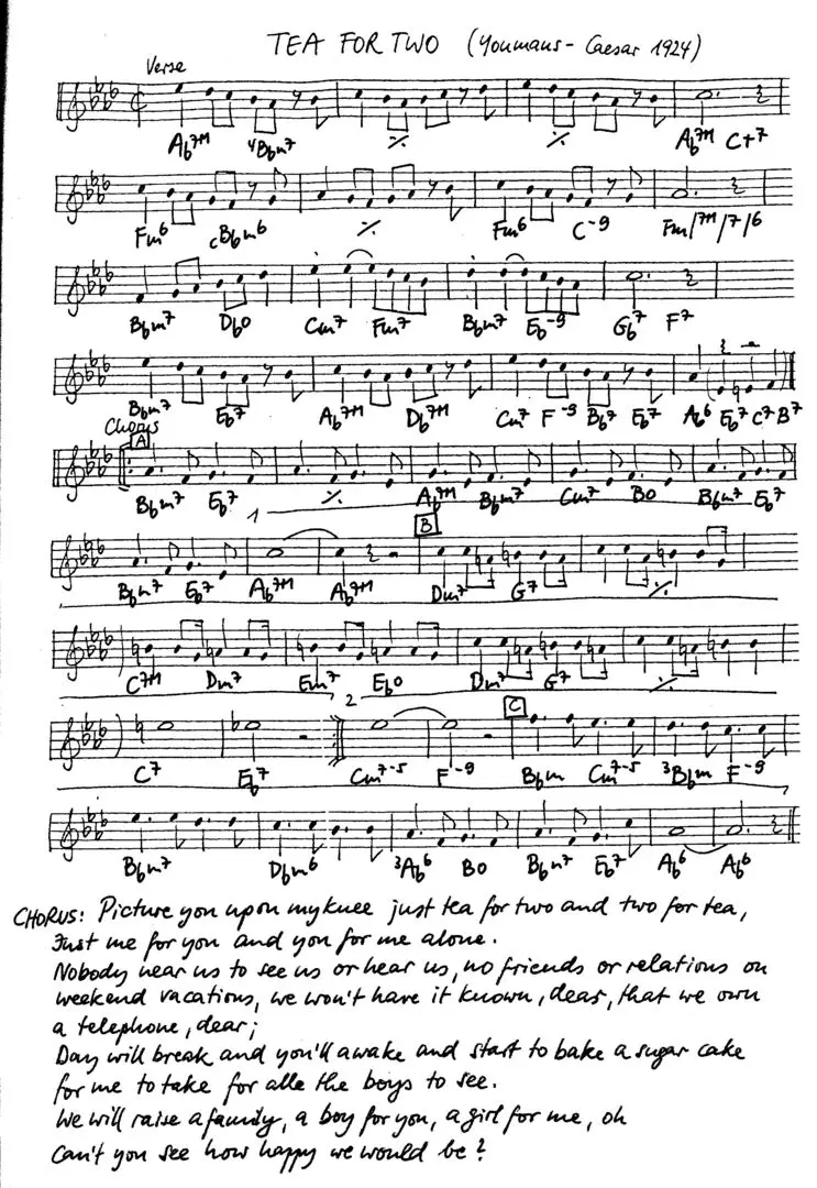 tea for two free jazz leadsheet - Courtesy of the Jungle Jazz Band